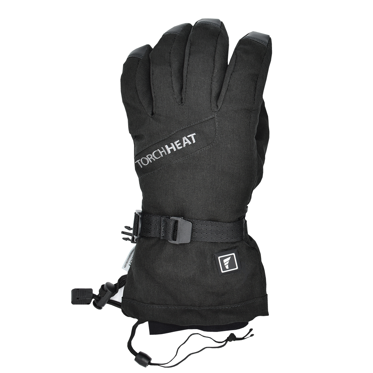 the torch electrek revolt heated gloves are stylish and functional with a power button, full hand heating, 3 heat settings, wrist buckle, leash, and cuff strap to keep the heat in and cold out