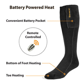anseris merino wool heated socks showing heated foot area to keep feet warm in cold conditions for men and women