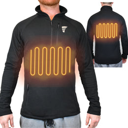 battery powered heated base layer shirt with 2 chest and back heat panels for warmth in the cold winter