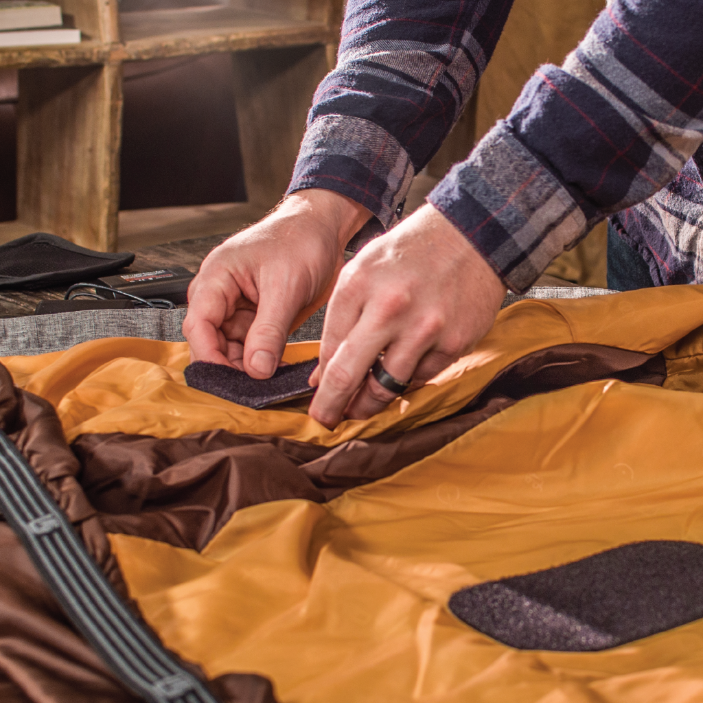 torch electrek torch 2.0 coat heater installation kit velcro pads stick to liner of jacket to transform jacket into battery powered heated clothing