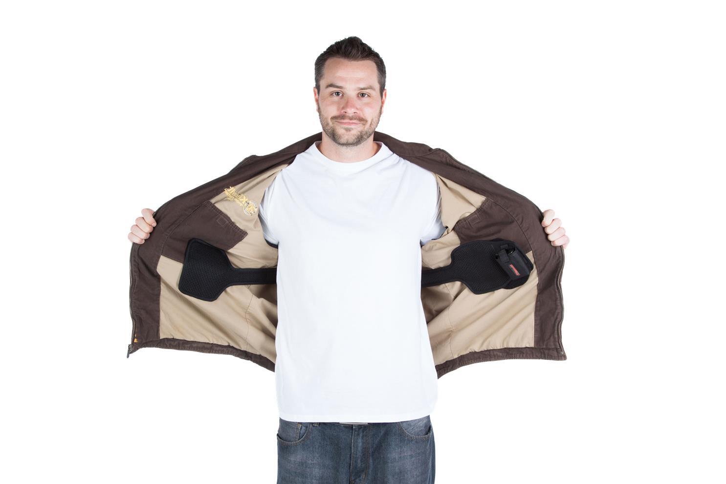 Torch Coat Heater in Men&#39;s construction work jacket transformed into a battery operated heated jacket