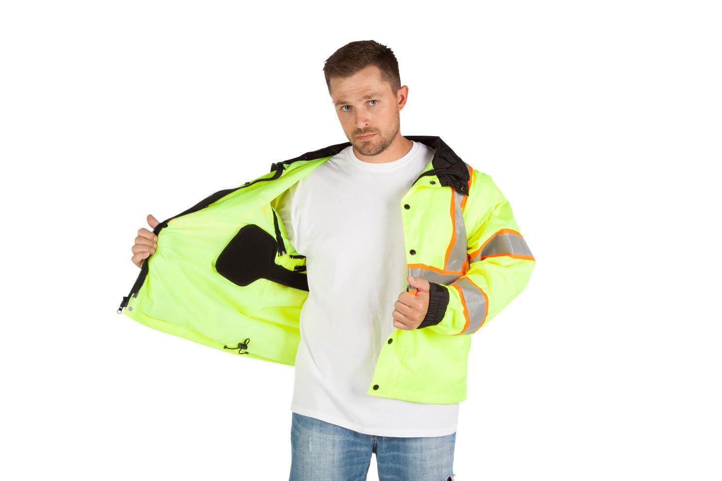 Torch Coat Heater in Construction Work jacket transformed into a battery operated heated jacket